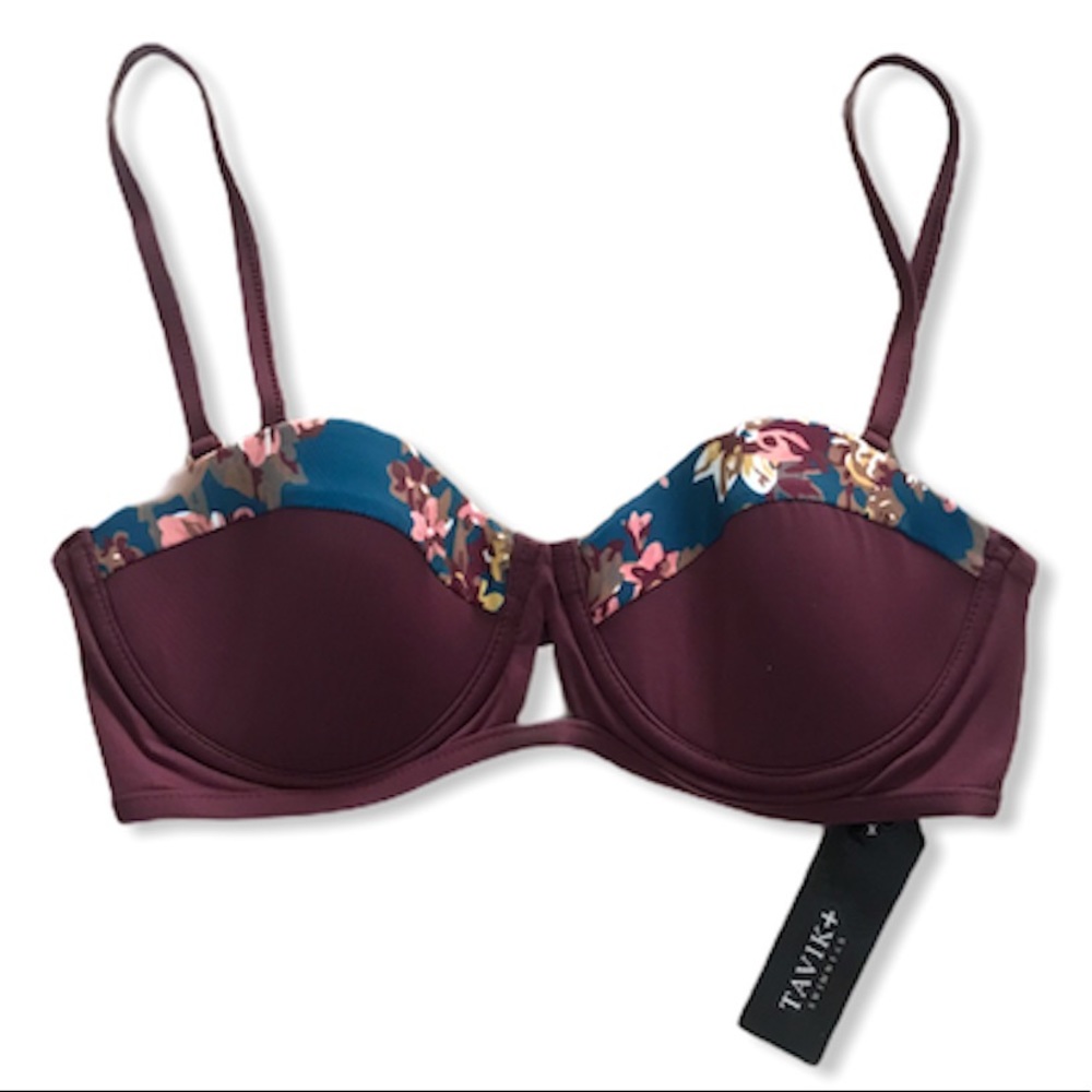 Tavik swim removable straps floral trim swim top